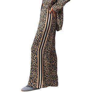 Maeve Anthropology Brooklyn Tie Front Wide Leg Pants Cheetah Print Medium Tall